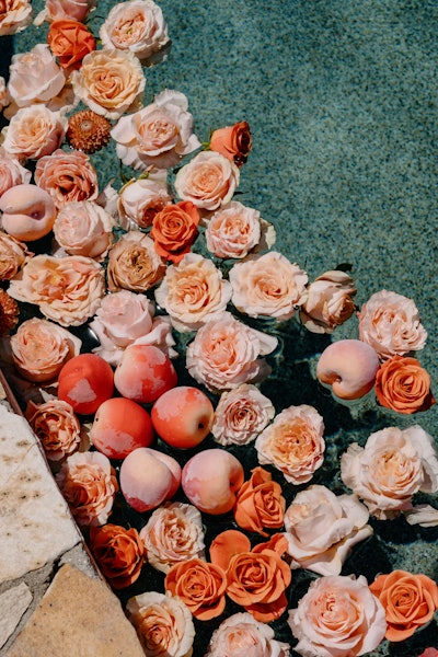 In a fun, on-theme touch, the Ketel One Botanical event featured flowers and fresh fruit floating in the pool.