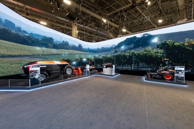Visitors were visually transported through video vignettes to four locations: a vineyard, pecan orchard, park, and construction site, and elements of sight, sound, touch, and smell helped immerse them in each section. For example, the smell of fresh cut grass was piped in near the autonomous, zero-turn lawn mower. Visually, the booth shifted from day to night scenes to spotlight the main attraction, which was Kubota’s KATR, the Best of Innovation award winner in the CES 2025 program.