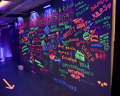 There's also a graffiti wall where guests use glow-in-the-dark markers to write down what they're losing sleep over.