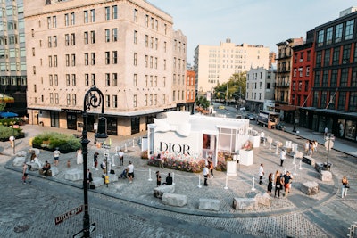 The custom-designed structure took inspiration from the Miss Dior bottle, emulating the shape with a bow atop.