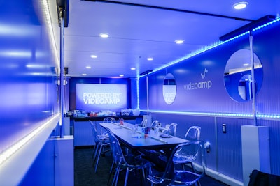 Inside, visitors could reset, recharge, and reconnect with partners. Daily happy hours incorporated custom data- and media-themed cocktails, along with food to refuel for the evening. Barrett Hofherr handled creative for the activation, while Turnkey handled production.