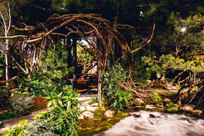 A fan favorite from this year's show was this exhibit by renowned floral designers Kazuyuki Ishihara and Iftikhar Ahmed that spanned about 2,000 square feet. Features included elevated platforms covered in vines and roots. 'They did this incredible take on a traditional Japanese teahouse,' Pearsoll says. 'He flew his whole team from Japan to help set it up, along with the contractor from Delaware that we paired him with. The touches, quality, and amount of negative space were incredible.'