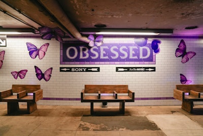 The 'O Line' was a nod to Rodrigo’s hit “Obsessed' and featured a larger-than-life mosaic installation—as all NYC subway stations do—complete with purple butterflies.