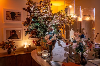 The event was held at Evan Funke's eponymous Beverly Hills restaurant, Funke. 'We activated all three floors with lush, tonal florals; custom bronze signage; and a bespoke-wrapped photo booth in the venue's signature wallpaper,' said Mazzuca. Bespoke Bohéme once again worked with Shine On Lighting Co. and Launch AV for the event's lighting, and tapped Floral Crush to handle florals and trees and Vogue Candles to add to the ambiance.