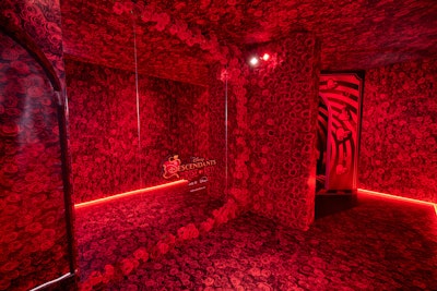 As guests started their journey into the castle, they were welcomed by a rose-filled room featuring the song “Red” from the movie’s soundtrack, plus the smell of roses and a branded mirror to create unique Red-inspired content.
