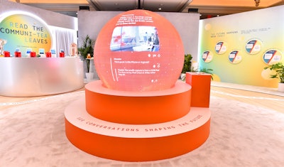 Fittingly, the space was anchored by an oversized, Reddit-branded crystal ball-type structure fabricated by Giant Spoon (the team behind Reddit’s CES and Cannes activations). Here, activation visitors could get a glimpse on what Redditors are talking about today that may sound ludacris now, but will become mainstream in the coming years. “We talked to 2,000 people that are Reddit users—who are also using Instagram, Twitter, TikTok, and YouTube—to try and figure out what they’re thinking about for the future, how they’re adapting new trends, and what’s driving the research,” Pelz said of the crystal ball’s content. After selecting a topic—which spanned entertainment, crypto, Web3, and culture—user-generated content (UGC) of real conversations that happened on Reddit populated the LED ball. Pelz pointed out that the art installation also served as a “relevant case study” on the “opportunities for brands out there.”