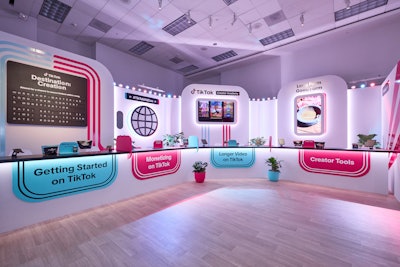 Inside the airport-inspired lounge, creators could engage with different TikTok products including TikTok Creator Academy, TikTok One, TikTok Shop, and more, collecting stamps in their passports along the way while receiving exclusive swag at each station.