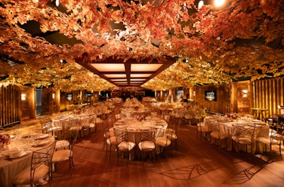 Guests at the viewing party enjoyed a seated meal under a canopy of lush leaves. Avenge Creative worked with vendors including Unmatched Lighting, Jackson Shrub Supply, Event Carpet Pros Inc., GifCube, Town & Country Event Rentals, and Stitch. See more: Golden Globes 2025: See Inside the Award Show, Plus How the Wildfires Are Affecting Other Hollywood Events