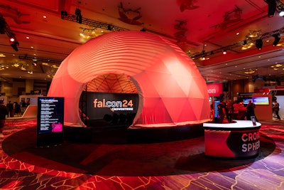 VDA created a geodesic dome to put in the center of one side of the HUB. It served as a theater specifically for all of the products and demos from CrowdStrike.