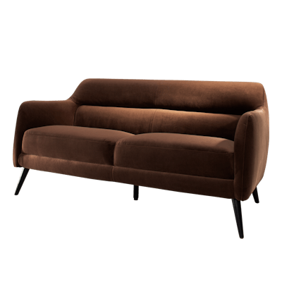 The soft coffee-brown velvet compact Valencia loveseat from Cort Events offers a retro vibe with modern flair.